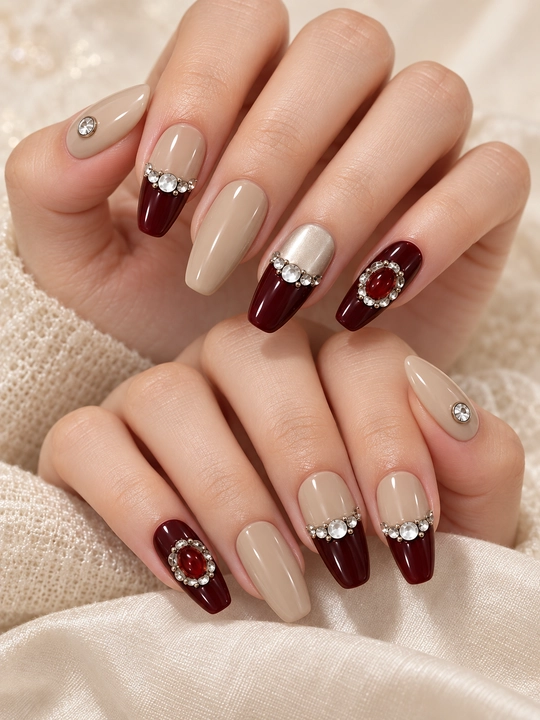 Nakladnoy yopishtirma tirnoqlar, kleyli press on nails, toshli tayyor manikyur - 