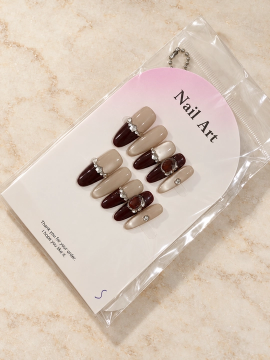 Накладные ногти press on nails с клеем, длинные типсы со стразами и дизайном