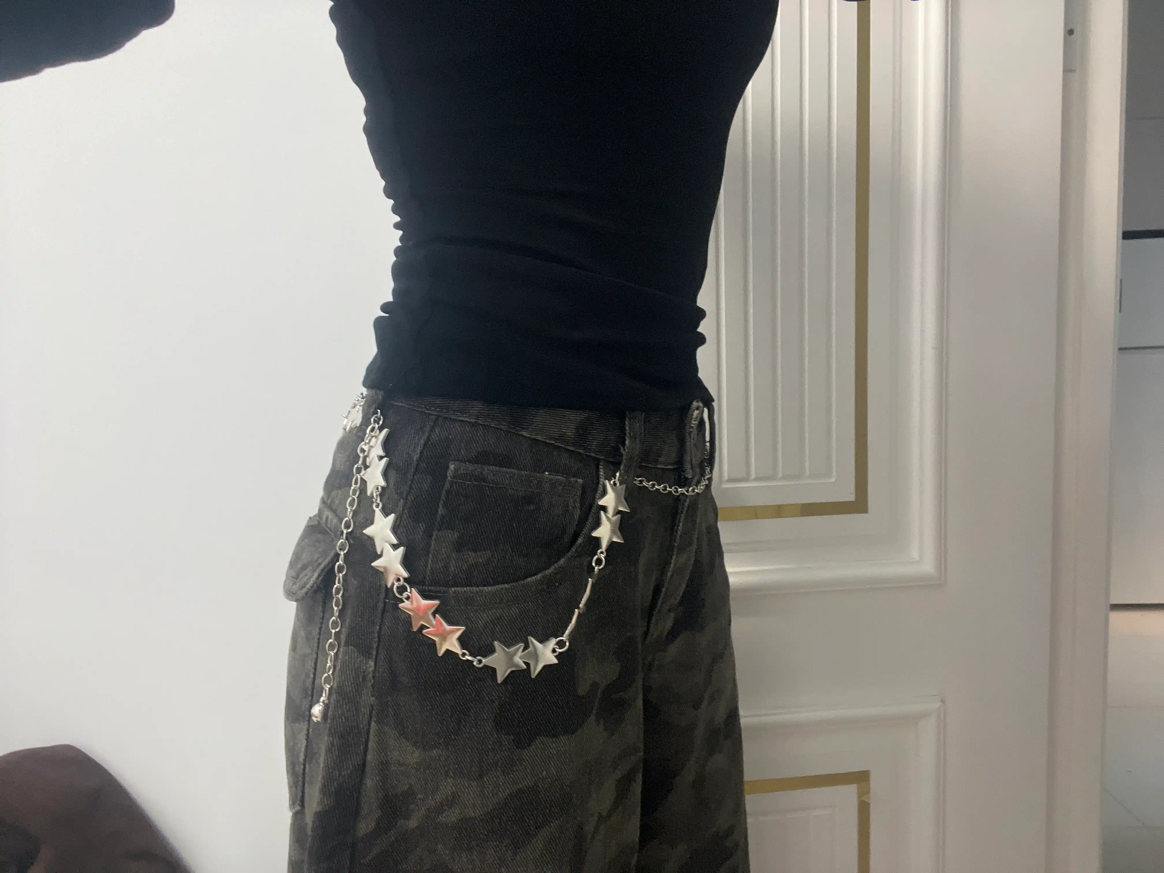 Beldagi zanjirli kamar, kiyim uchun kamar, Y2K stilidagi zanjirli kamar