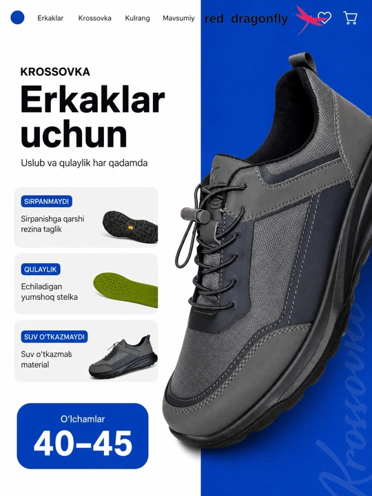 Erkaklar krossovkasi, Red Dragonfly, erkaklar oyoq kiyimlari, erkaklar poyabzali, 40-45
