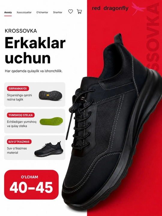 Erkaklar krossovkasi, Red Dragonfly, erkaklar oyoq kiyimlari, erkaklar poyabzali, 40-45 - 