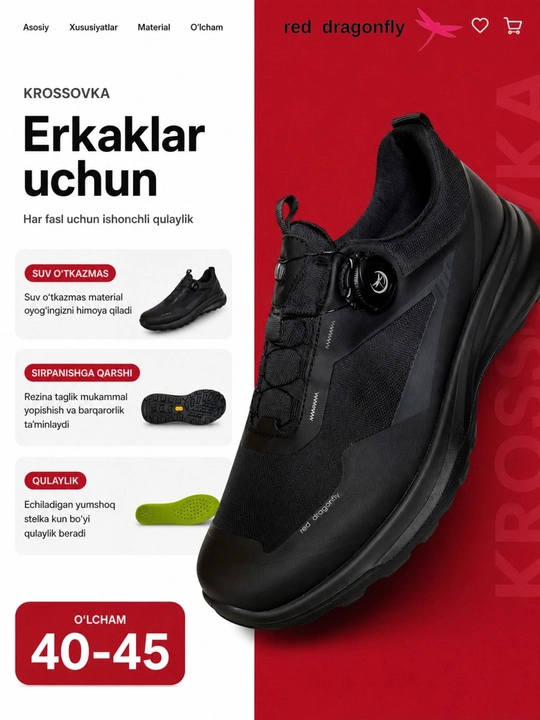 Erkaklar krossovkasi, Red Dragonfly, erkaklar oyoq kiyimlari, erkaklar poyabzali, 40-45