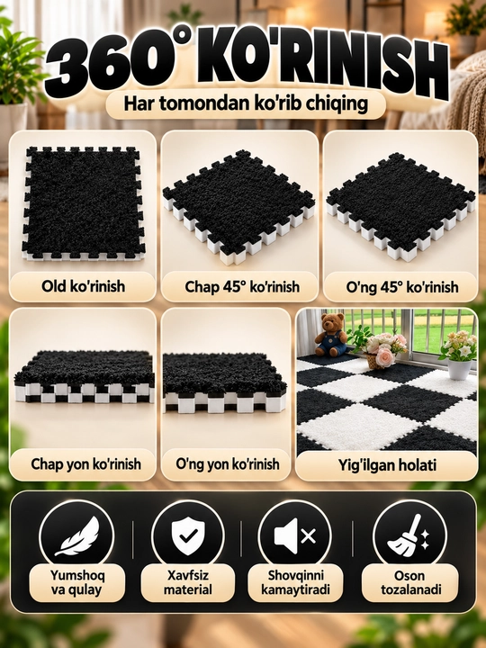 Modulli puzzle gilamcha, biriktiriladigan yumshoq pol qoplamasi