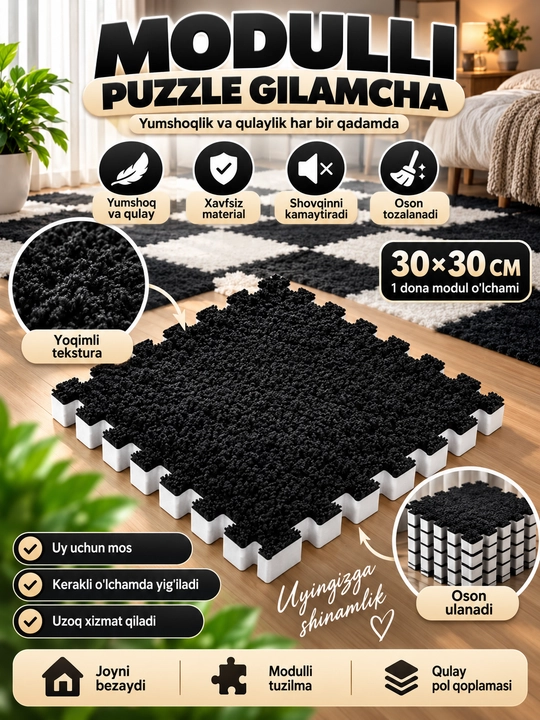 Modulli puzzle gilamcha, biriktiriladigan yumshoq pol qoplamasi