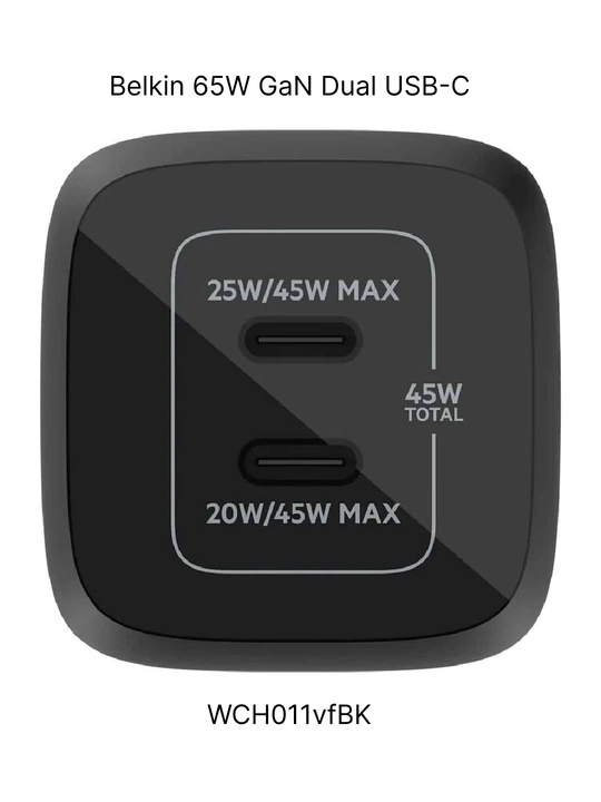 Сетевое зарядное устройство Belkin BoostCharge PRO 45W GaN, 65W GaN Dual USB-C Black - 