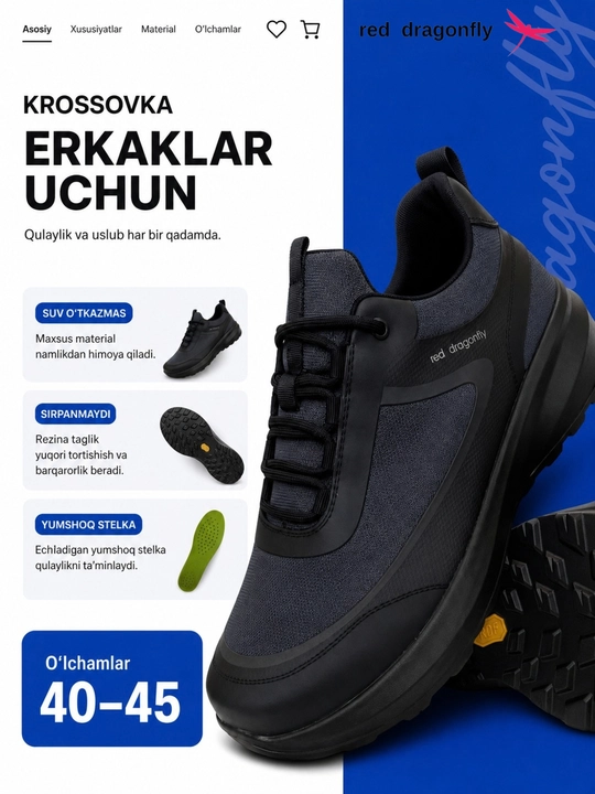 Erkaklar krossovkasi, Red Dragonfly, erkaklar oyoq kiyimlari, erkaklar poyabzali, 40-45