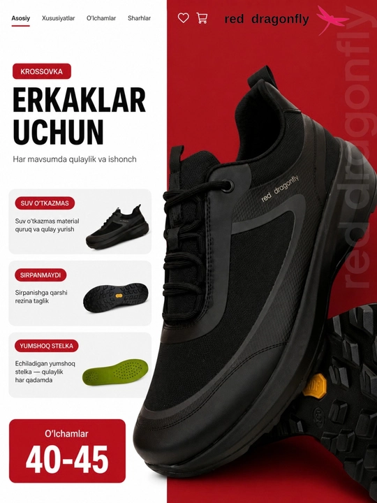 Erkaklar krossovkasi, Red Dragonfly, erkaklar oyoq kiyimlari, erkaklar poyabzali, 40-45 - 