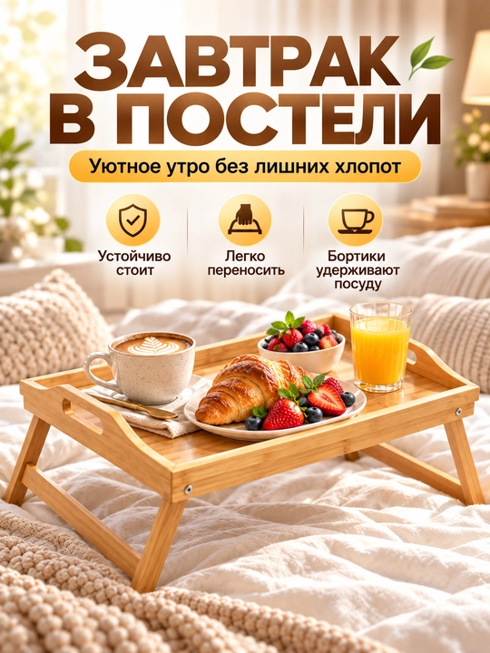 Столик для ноутбука складной 50×30 см, бамбуковый поднос для кровати