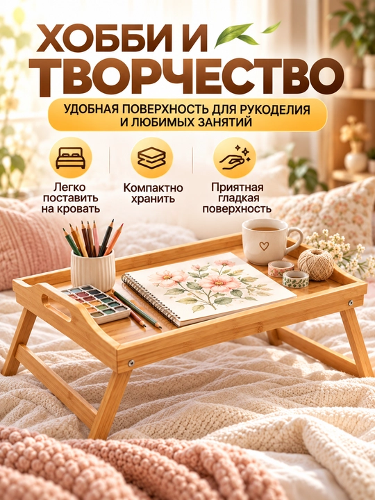 Столик для ноутбука складной 50×30 см, бамбуковый поднос для кровати