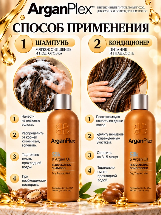 Набор для ухода за сухими и окрашенными волосами ArganPlex, шампунь и кондиционер