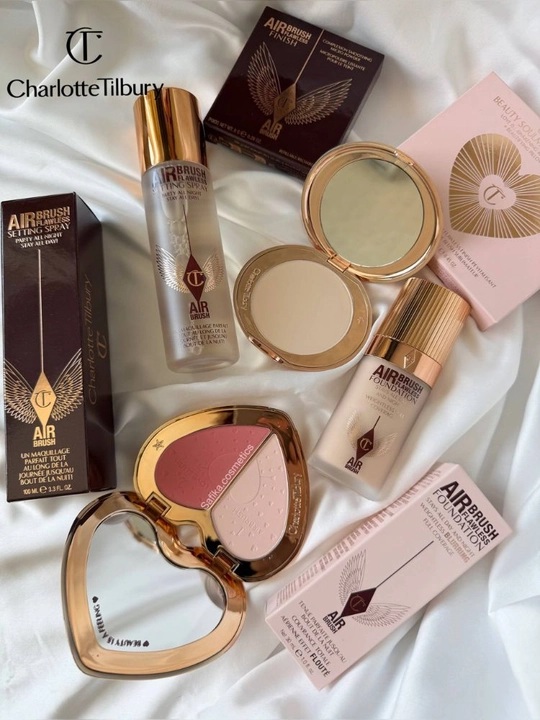 Набор косметики Charlotte Tilbury, подарочный сет, пудра, румяна, тональный крем, фиксатор - 