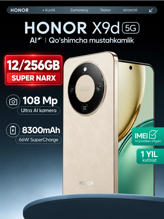 Smartfon HONOR X9d 5G 6.79" AMOLED, Snapdragon 6 Gen 4, 108 MP, 8300 mA·soat