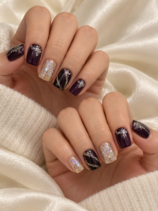 Накладные ногти с клеем press on nails, типсы со стразами, готовый маникюр