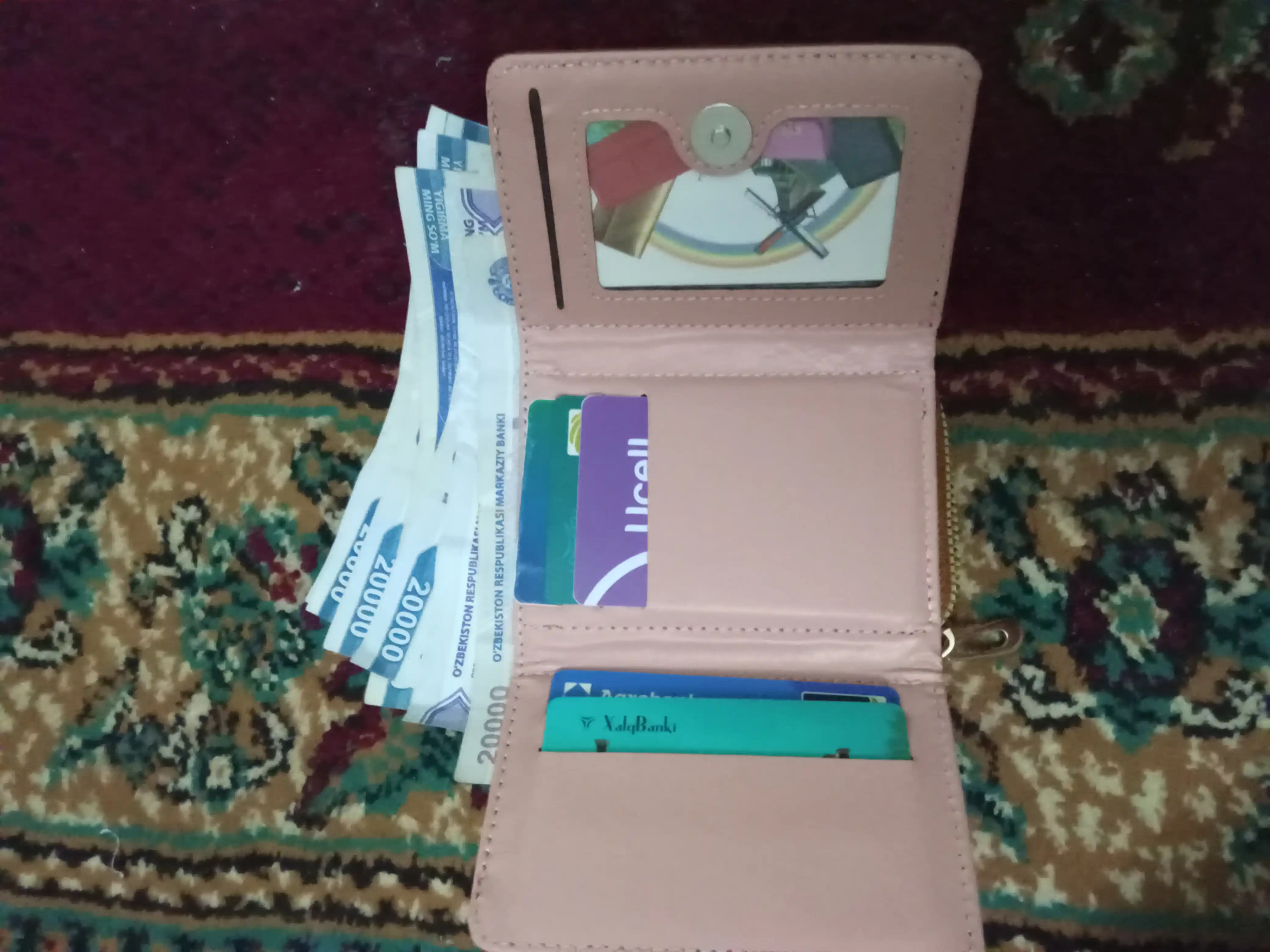 Ayollar uchun eko charm hamyon, 3 buklama, pul bo‘limi, 5+ karta