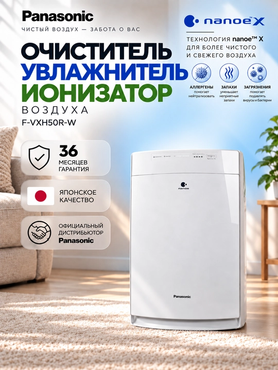 3 Года Официальной Гарантии. Panasonic F-VXH50R-W - очиститель увлажнитель и ионизатор - 