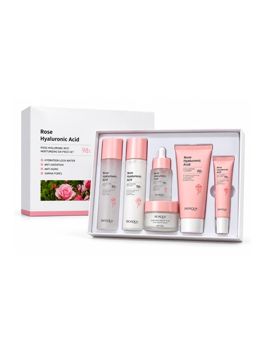 BIOAQUA Rose Hyaluronic Acid yuz parvarishi to‘plami, 6 ta buyum