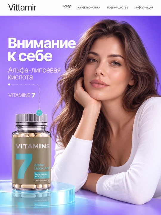 Альфа-липоевая кислота, 400 мг – антиоксидант и поддержка обмена веществ, 60 капсул