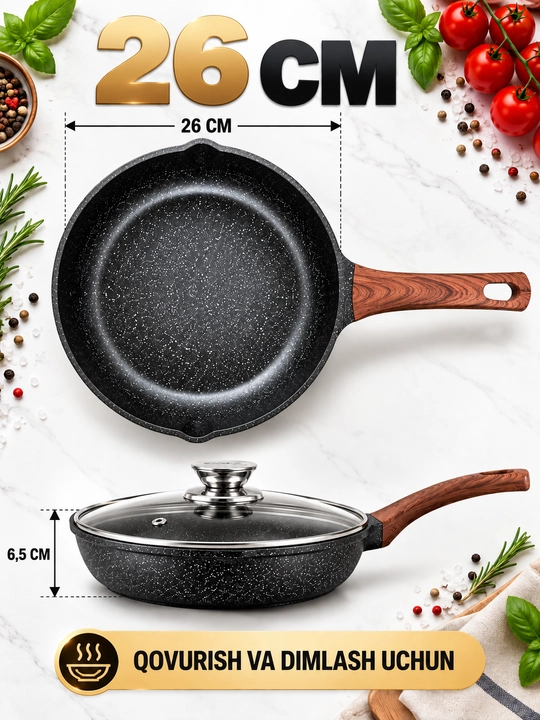 O.M.S 15002 tova 26 sm, qopqoqli, granit yopishmaydigan qoplama