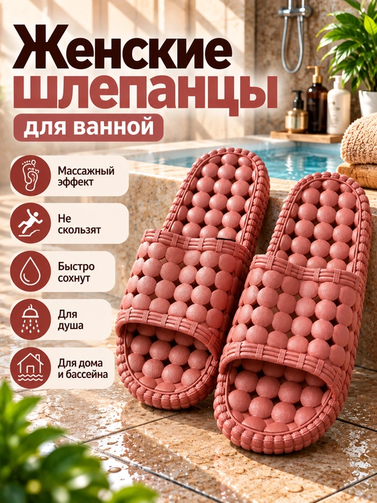 Женские тапочки для ванной — лёгкие и удобные домашние шлёпанцы - 