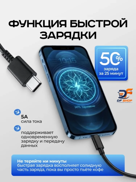 Tez zaryadlovchi kabel –  Samsung, Type-C  / Type-C, ma'lumot uzatish