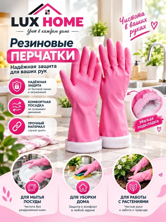 Хозяйственные перчатки: резиновое покрытие, хлопковая подкладка. Защита рук, комфорт