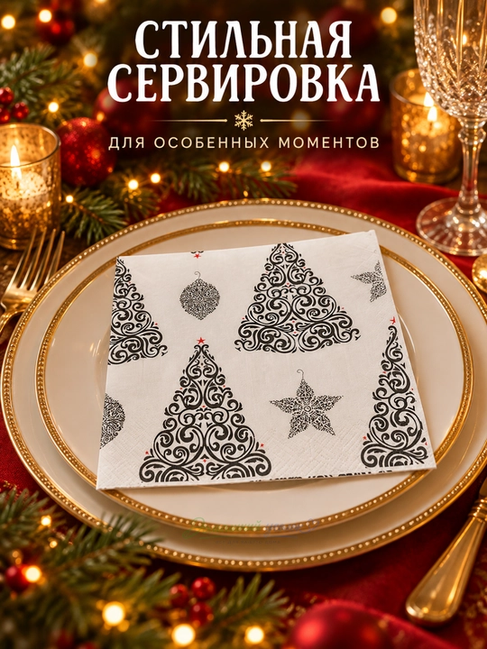 Yangi yil qog‘oz salfetkalari 33×33 sm, 20 dona, bayram va Rojdestvo dasturxoni uchun
