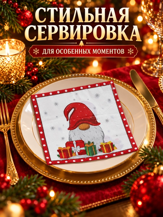 Yangi yil qog‘oz salfetkalari 33×33 sm, 20 dona, bayram va Rojdestvo dasturxoni uchun
