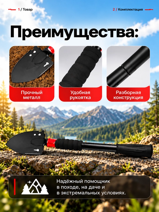 Turistik yig'ma belkurak, multitul, universal