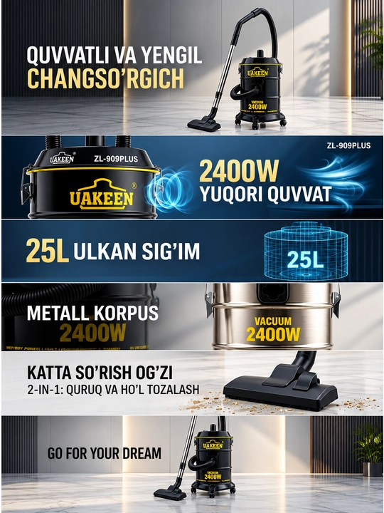 UAKEEN Germany 2400W 25L ko‘p funksiyali changyutgichi