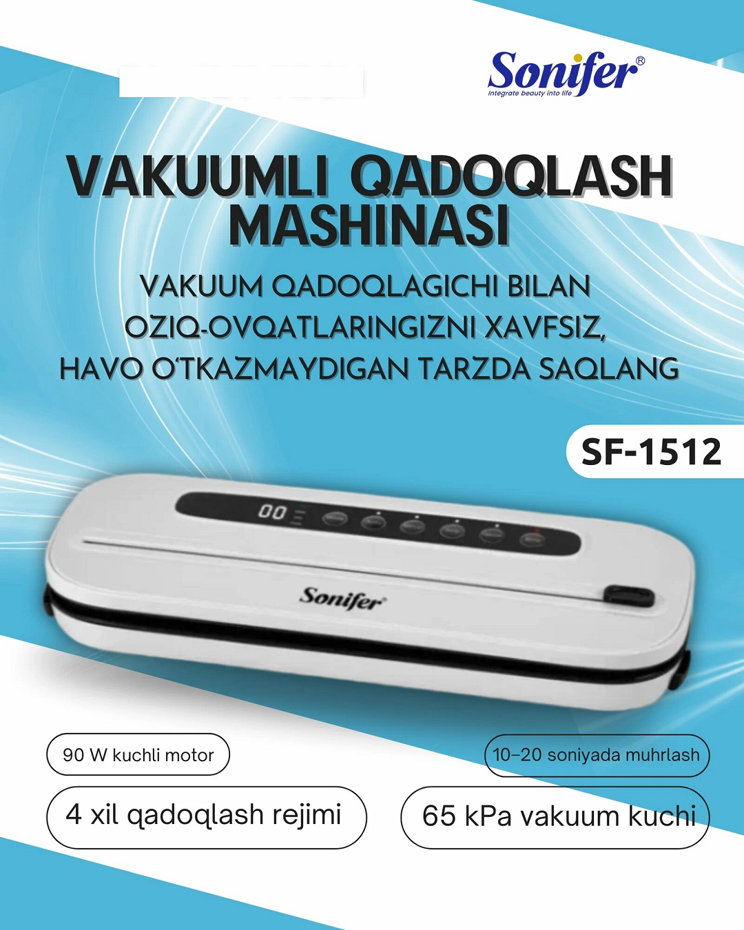Vakuumli qadoqlovchi, Sonifer SF-1511, 1512, 10 ta chiziqli paket to‘plamida - 
