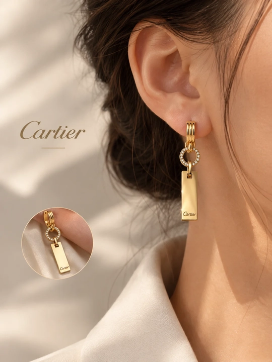 Женские золотистые длинные серьги в стиле Cartier, нарядные