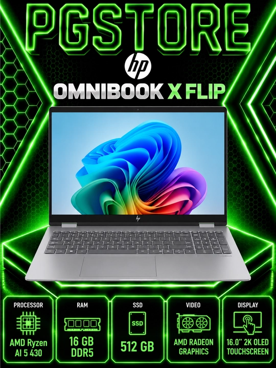 Noutbuk HP OmniBook X Flip AMD Ryzen AI 5 430 RAM 16GB SSD 512GB 16.0" 2K OLED Touchscreen - 