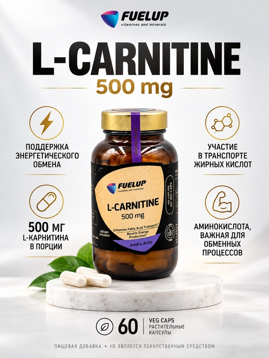 FuelUP L Карнитин, 500 мг, 60 вег капс, L карнитин - 