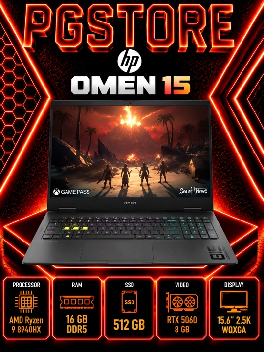 Ноутбук HP OMEN 15 AMD Ryzen 9 8940HX RAM 16GB SSD 512GB RTX 5060 8 GB 15.6" 2.5K WQXGA - 