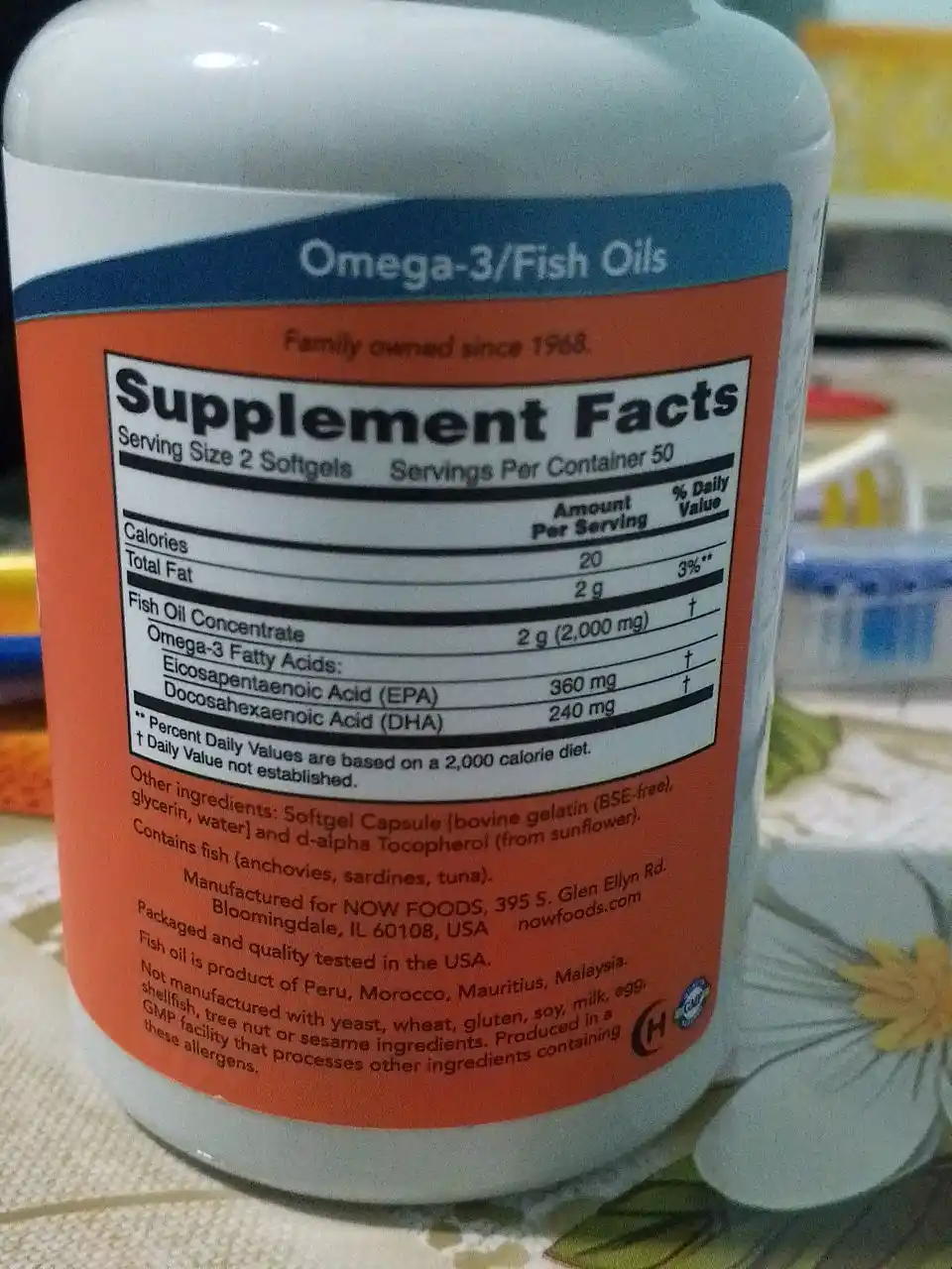 Now Foods Omega-3, baliq yog'i, 180 EPA / 120 DHA, halol