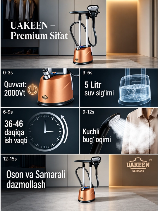 UAKEEN Germaniya kiyimlari uchun vertikal bug‘latgich
