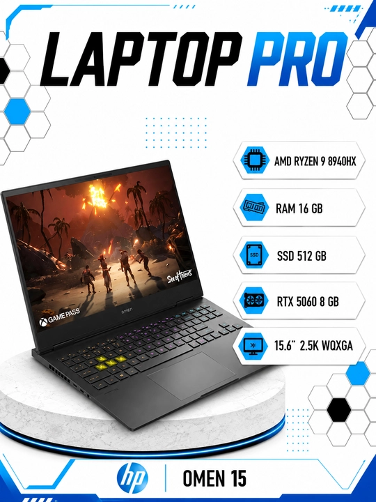Ноутбук HP OMEN 15 AMD Ryzen 9 8940HX RAM 16GB SSD 512GB RTX 5060 8 GB 15.6" 2.5K WQXGA - 