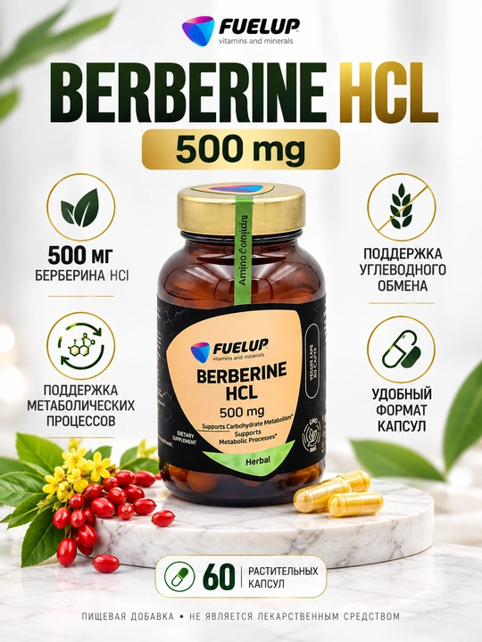 FuelUP BERBERINE HCL 500mg 60 veg caps Берберин - 