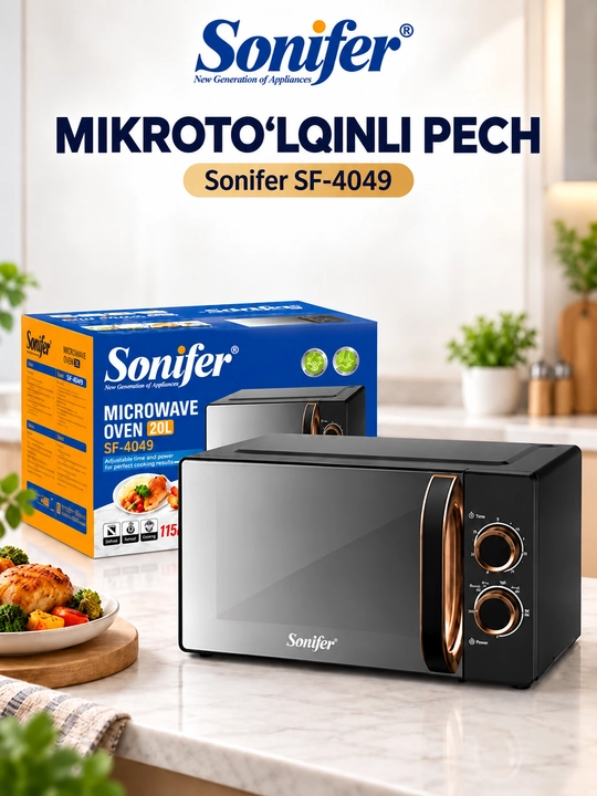 Mikroto‘lqinli pech Sonifer SF-4049, 20 L, mexanik boshqaruv, 1150 W, taymerli - 