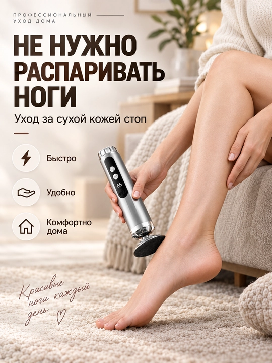 Электрическая пемза для ног, удаление натоптышей, 5 скоростей, 4 насадки