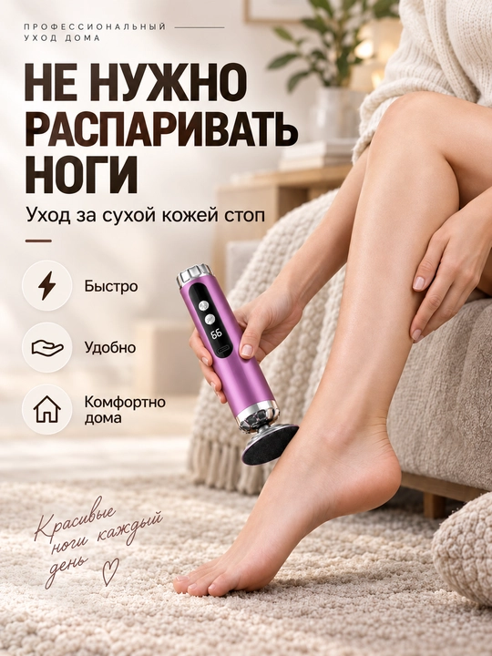 Электрическая пемза для ног, удаление натоптышей, 5 скоростей, 4 насадки
