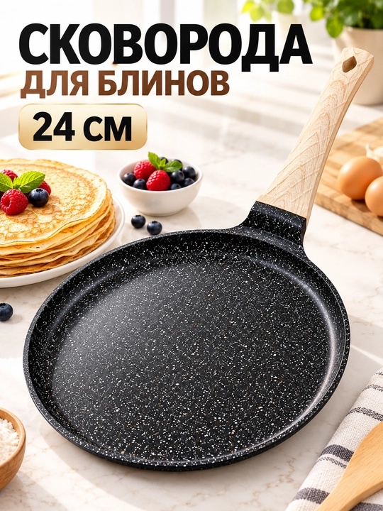 Сковорода для блинов 24 см, с гранитным антипригарным покрытием - 