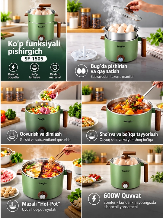 Sonifer Elektr Pishirgichi – Ko'p funksiyali, ixcham va har kuni mazali taomlar uchun