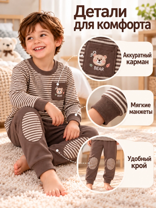 Тёплая детская пижама для мальчика, кашемировый домашний костюм, 2 – 10 лет