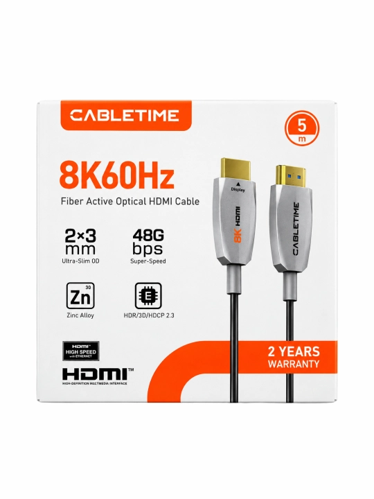 Cabletime 8K 60Hz optik tolali HDMI kabeli 5M