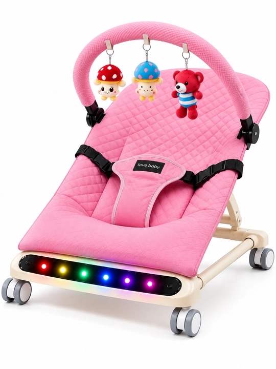 Детский шезлонг, люлька-качалка  новорождённых, кресло-качалка, с LED-подсветкой и музыкой