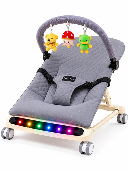 Детский шезлонг, люлька-качалка  новорождённых, кресло-качалка, с LED-подсветкой и музыкой