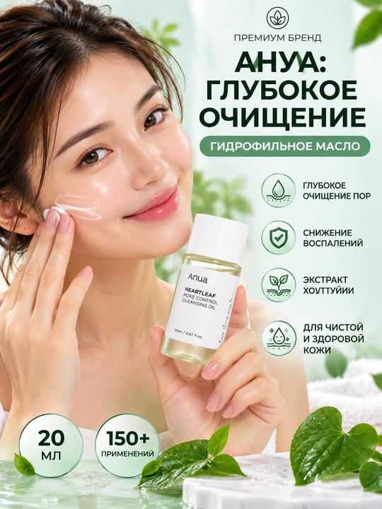 Anua Heartleaf Pore Control Cleansing Oil, 20 мл — гидрофильное масло