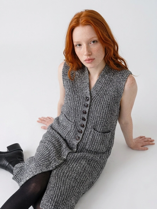 Кардиган женский вазяный, шерстяной, длинный, размер стандарт (42-50), на пуговицах