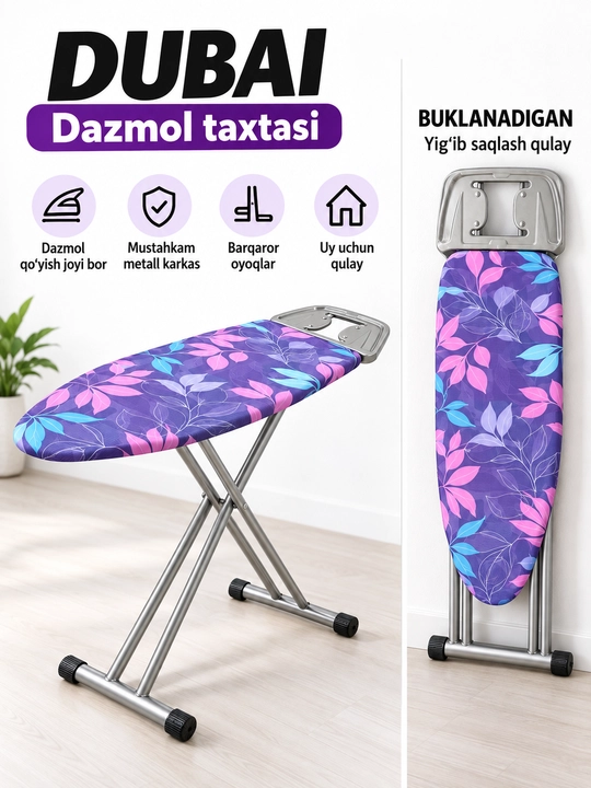 Dazmollash doskasi, metall, buklanadigan, balandligi sozlanadigan, dazmol taglikli